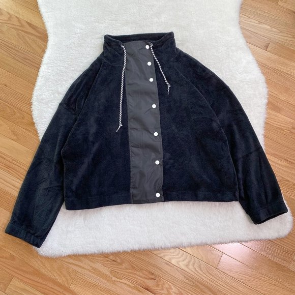 Women's Cropped Fleece Jacket, Zip/Snap Closure, Black, Size 3X - Picture 1 of 9